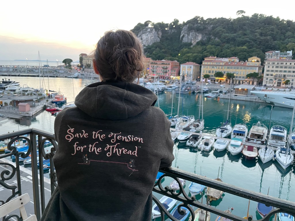 Looking out over the harbor. Logo sweatshirt.